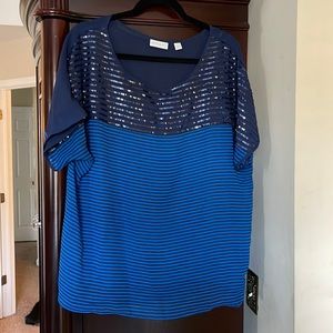 New York & Company Stripped Sequin and Sheer Short Sleeve Blouse